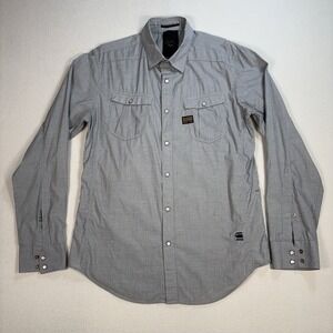 G-Star Raw Western Shirt Men's L Gray Flap Pocket Pearl Snap Stretch Button Up
